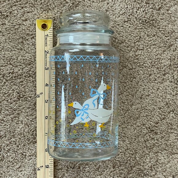 Vtg Set of Anchor Hocking Blue Ribbon Geese Goose Jar/Juice Pitcher Storage 80’s - Picture 2 of 6